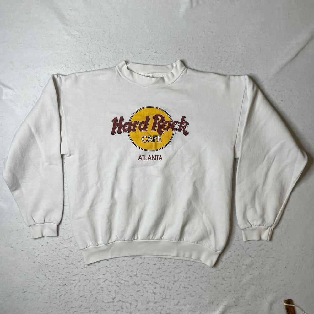 Hard Rock Cafe Sweatshirt Large White Atlanta Graphic‎ Crewneck Vintage Fleece